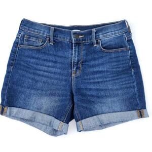 Old Navy Blue Jean Denim Shorts Size 2 Women, Rolled Cuff, Mid-Wash, Zip Close